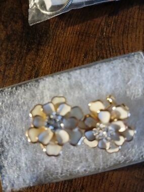 Gold Floral Clip-On Earrings with Cream Petals